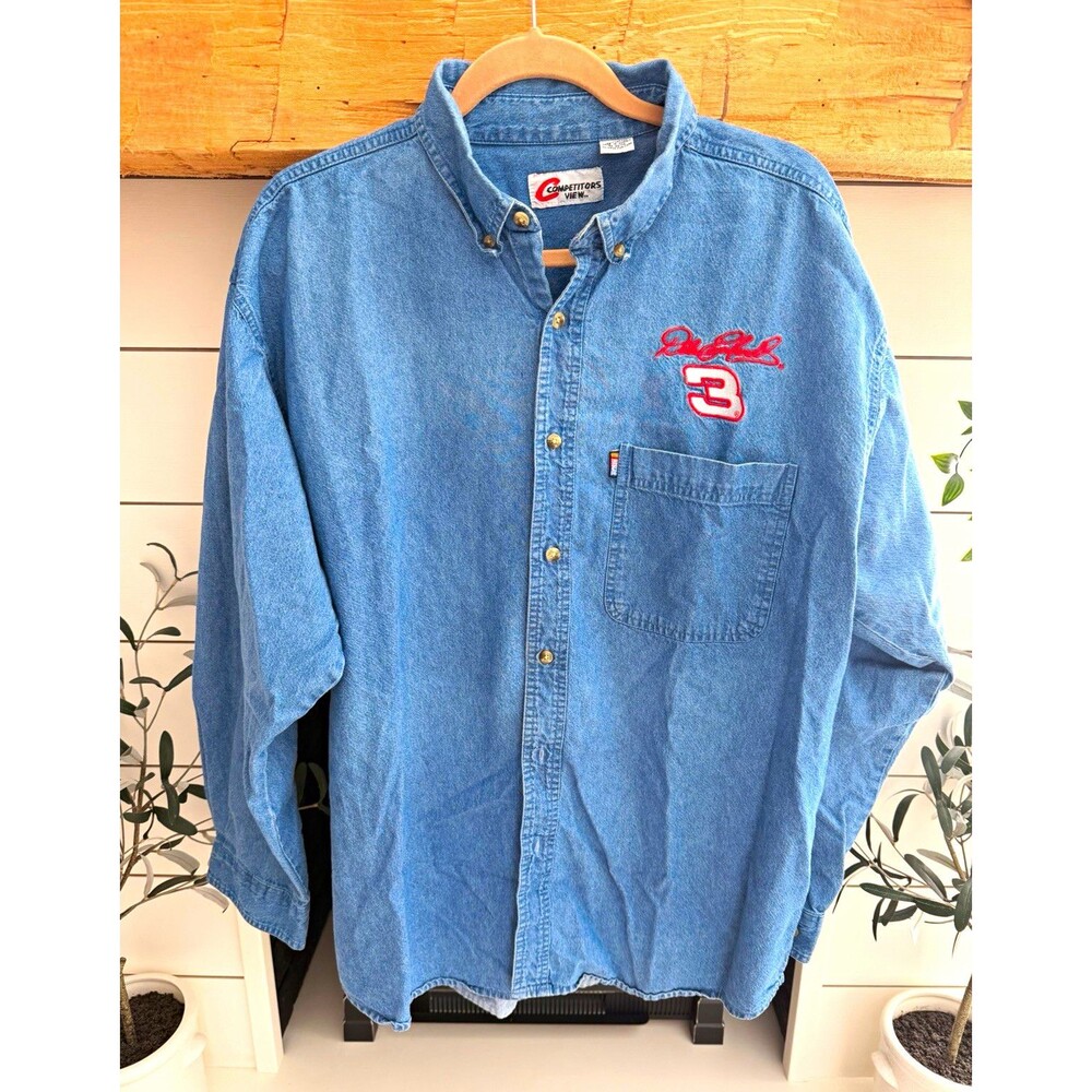 Competitors View Mens XL Blue Denim 100% Cotton Embroidered Dale Earnhardt